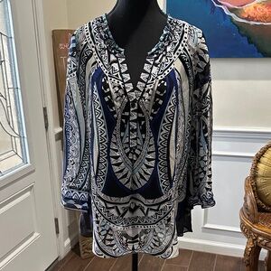Hale Bob Geometric Blue and Black Blouse